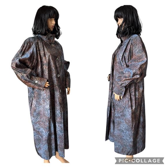 American Vtg Vision iridescent animal print wool lined trench coat XL - Picture 3 of 17